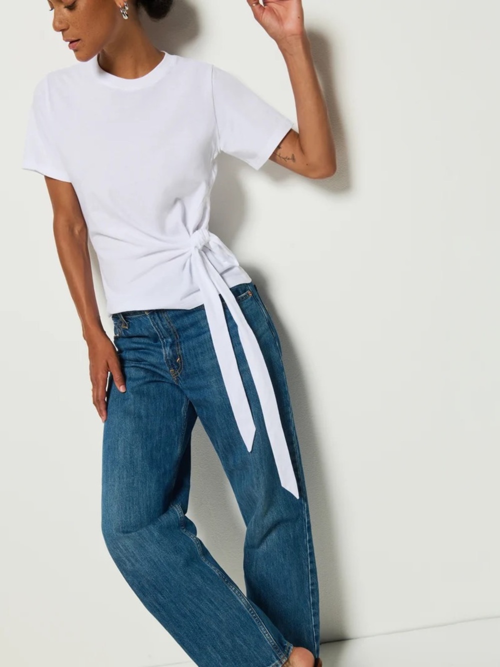 Everyday Side-Tie Short Sleeve Tee in White